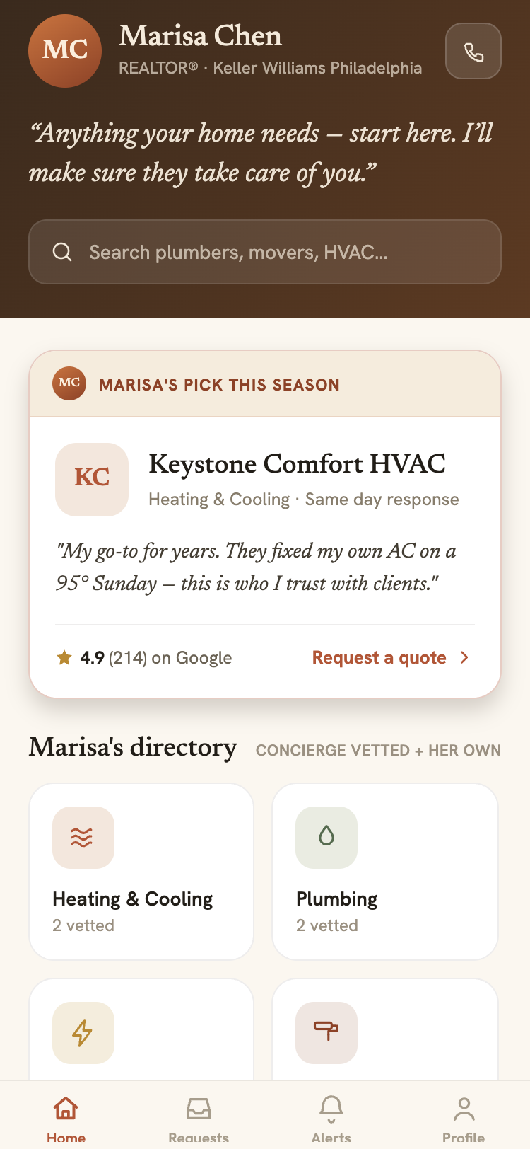 The client app: an agent-branded vendor directory